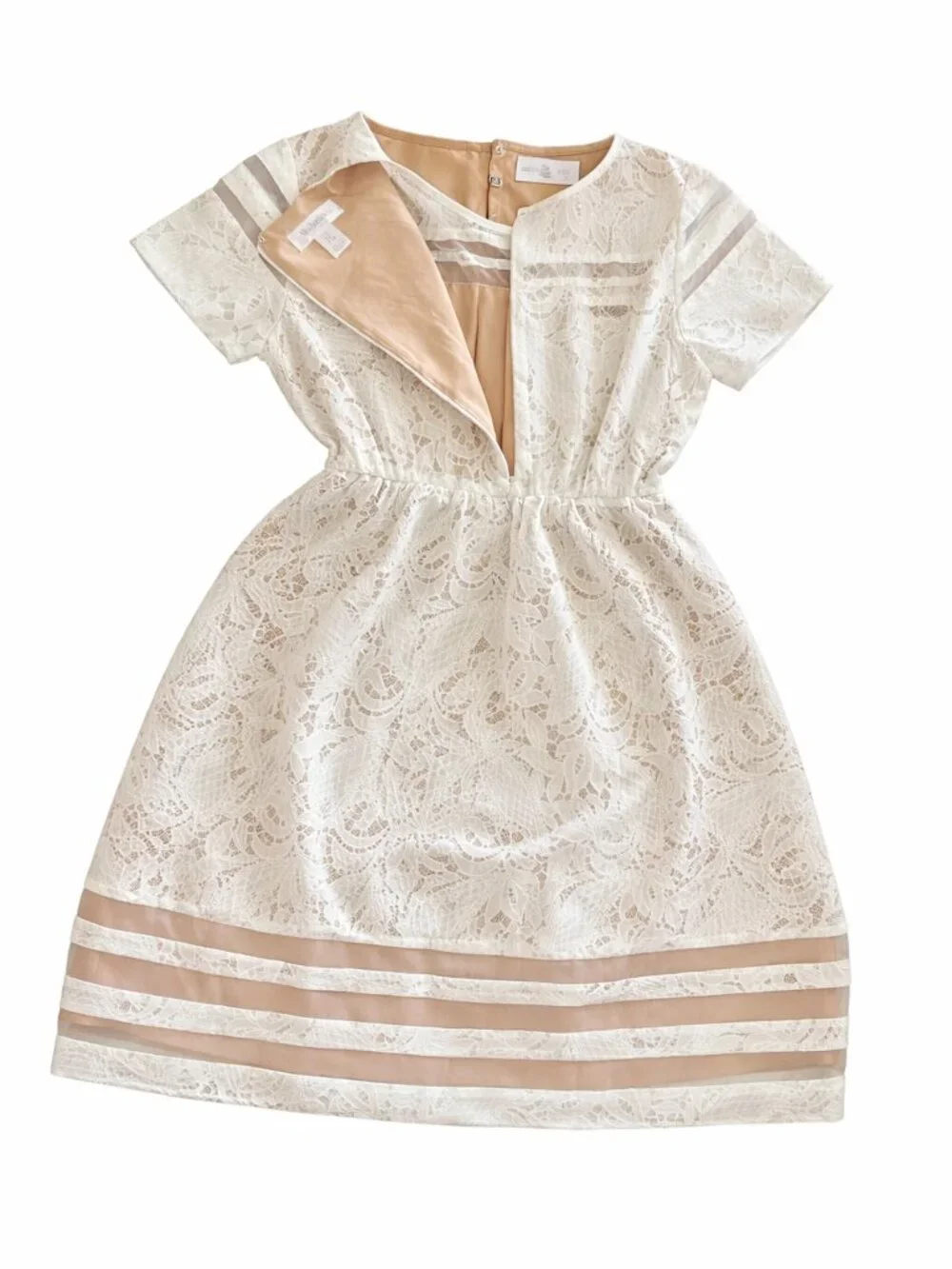 Motherhood Maternity Lace Dress Cream Empire Waist Stretch S L XL Elegant - Picture 3 of 6